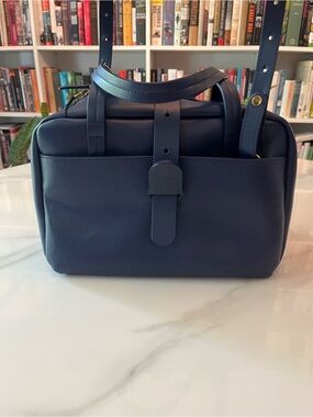 Senreve Navy Leather Structured Shoulder Bag